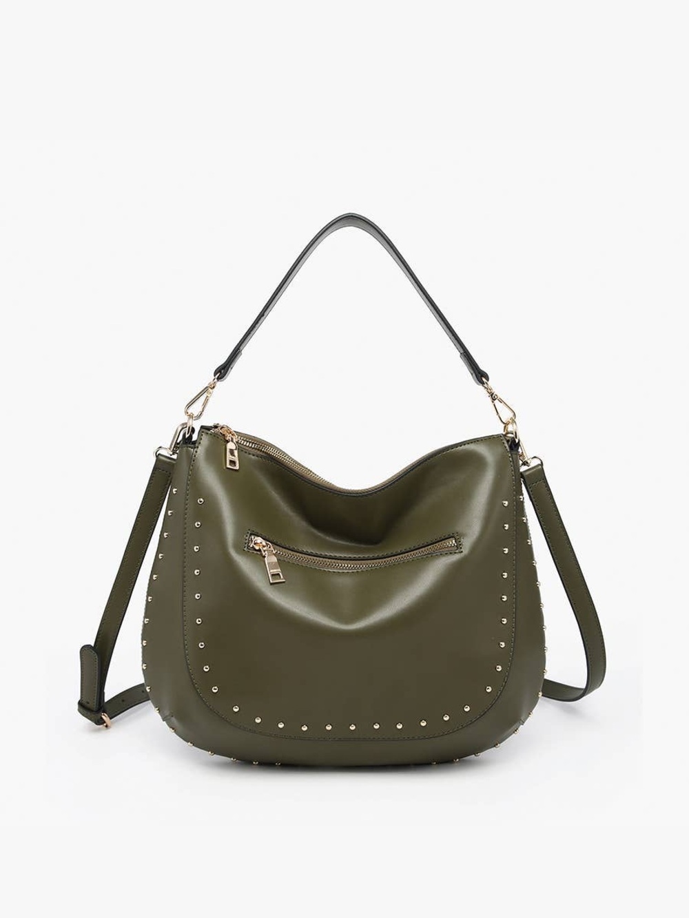 Olive Green Studded Hobo Shoulder Bag